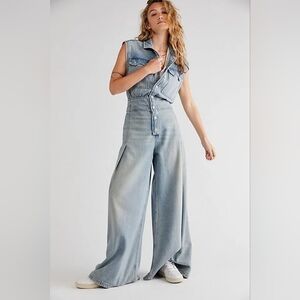 FP sz.10 Denim Coverall Flared Jumpsuit